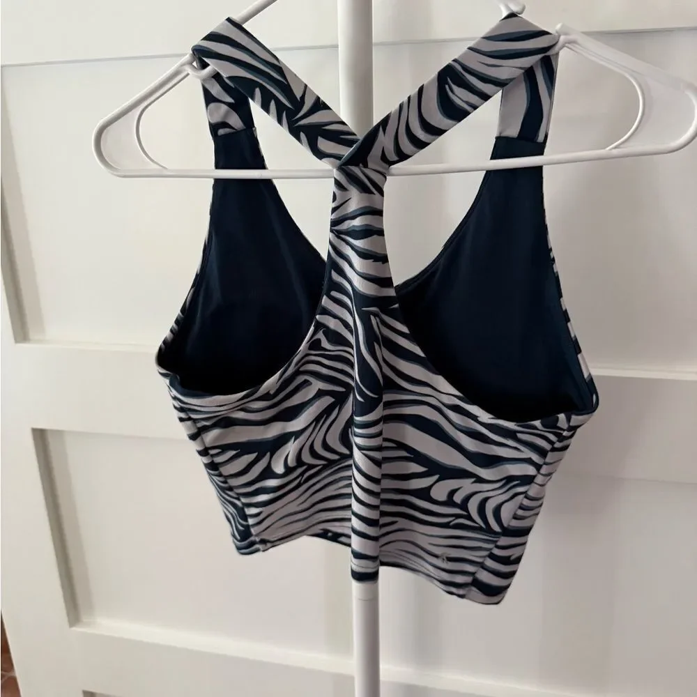 Kyodan Allure bra top, Blue and white zebra print, size P/S